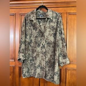 norton mcnaughton Women’s Casual Button Up Brown Black Floral Size 3x Lknw As Se